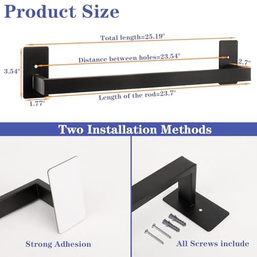 Bathroom Towel Bar Self Adhesive (Black / 24 IN)
