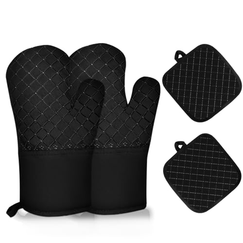 4PCS Oven Mitts and Pot Holders Sets 500°F Pot Holders for Kitchen Heat Resistant Oven Gloves Anti (4pcs Black)