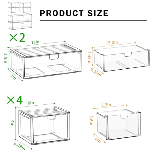 6 Pack Acrylic Stackable Storage Drawers for Vanity