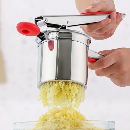 Premium Large 15oz Potato Ricer (Fixed Disc / Red & Silver)