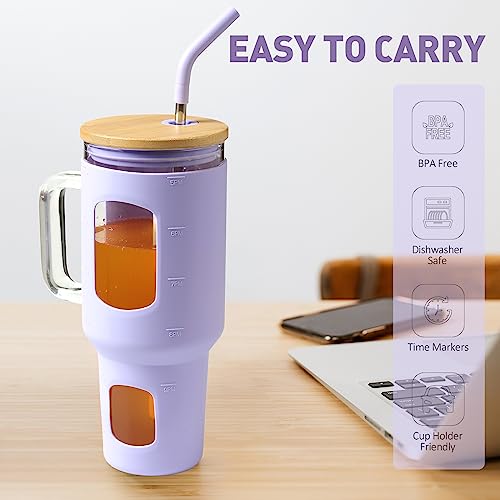 Glass Tumbler with Straw and Lid (Purple / 40 Ounces)