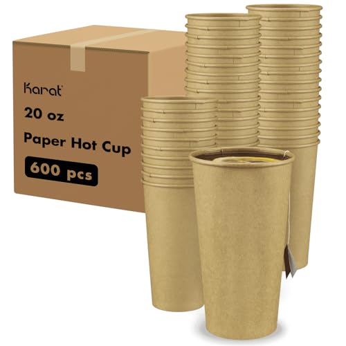 20oz Kraft Paper Coffee Cups [600 ct] Disposable (20 OZ / Kraft)