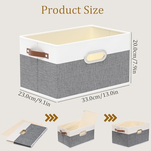 Fabric Storage Baskets (12.99x9.05x7.87in/2-Pack / White/Grey)