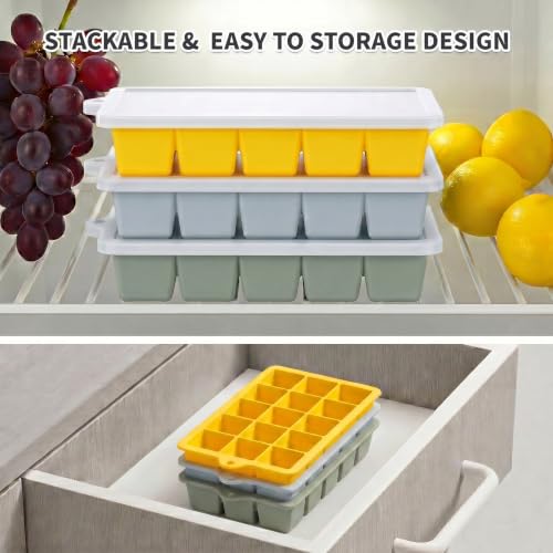Silicone Ice Cube Tray 3 Pack (Ice Cube Tray 3 Pack / Blue+Green+Yellow)