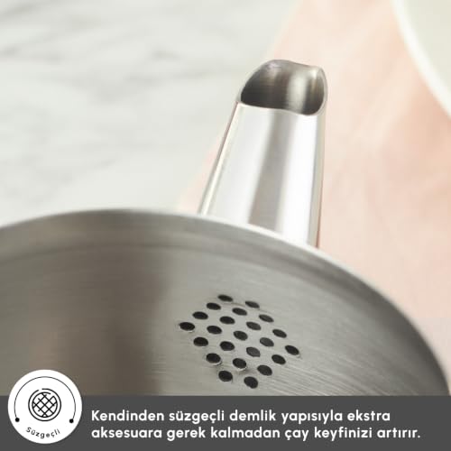 Adelya Stainless Steel Induction Teapot Set with 0.65L Teapot & 1.1L Tea Kettle (Small / Silver)