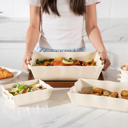 Sweejar Casserole Dishes for Oven (Beige / Baking dish(Set of 3))