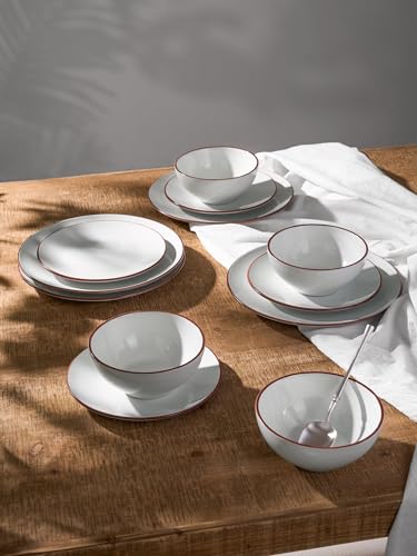 Ceramic Plates and Bowls Sets (White / Service for 8)