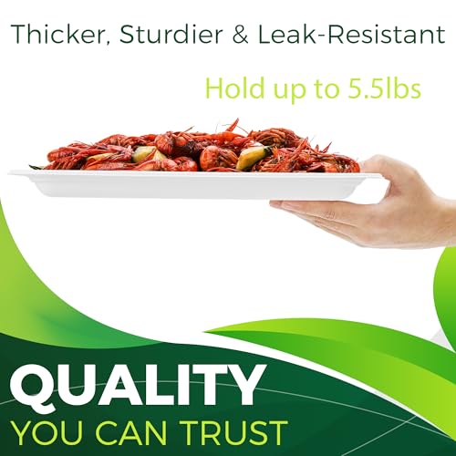 50Pack 14" Heavy Duty Disposable Rectangle Food Trays (White / 14in(50count))