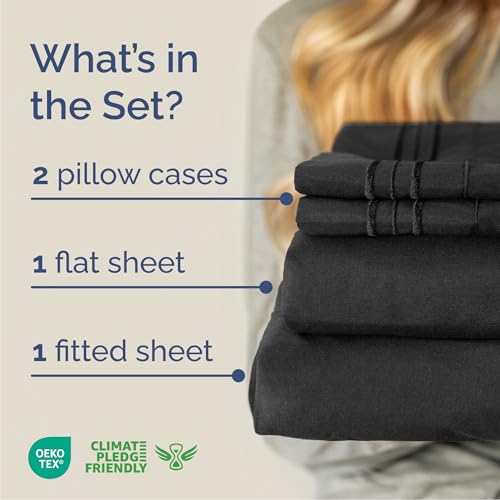 Queen Size 4 Piece Sheet Set (08 - Black / Queen)