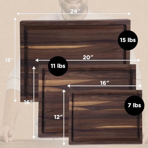 16" Classic Walnut Reversible Cutting Board with Juice Groove (16"L x 12"W)