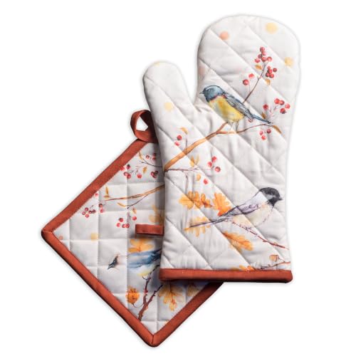 100% Cotton Oven Mitt & Pot Holder Set (112 - Oak Leaves / 7.5" x 13" & 8" x 8" (Oven Mitt & Pot Holder))
