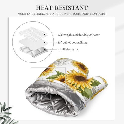 Yellow Sunflower Oven Mitts Pot Holders Set Silicone Heat Resistant Sunflowers Oven Mitts and Hot Pads Yellow Flowers Potholders Non (Yellow)