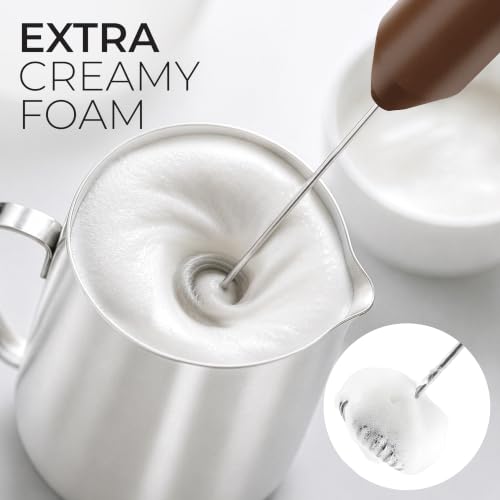 Powerful Milk Frother AA Batteries Included (Walnut Brown / Compact Frother + Batteries)