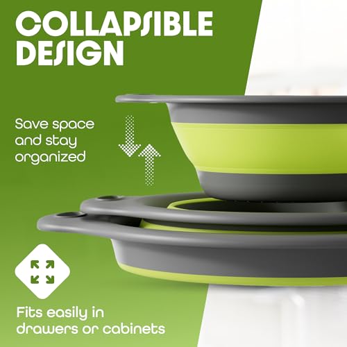3 Pack Collapsible Colanders with Self (Green)
