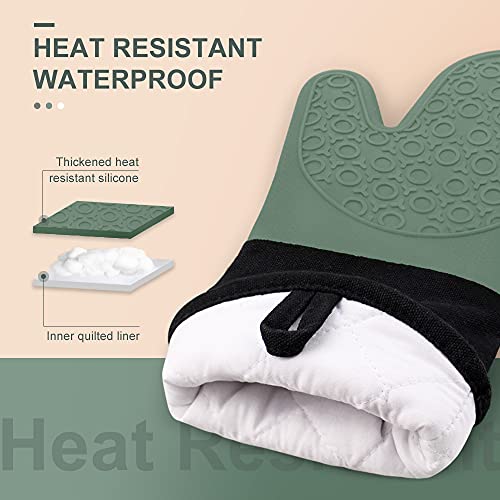 Silicone Oven Mitts (Midnight Green & Black / 14.6in Oven Mitts)
