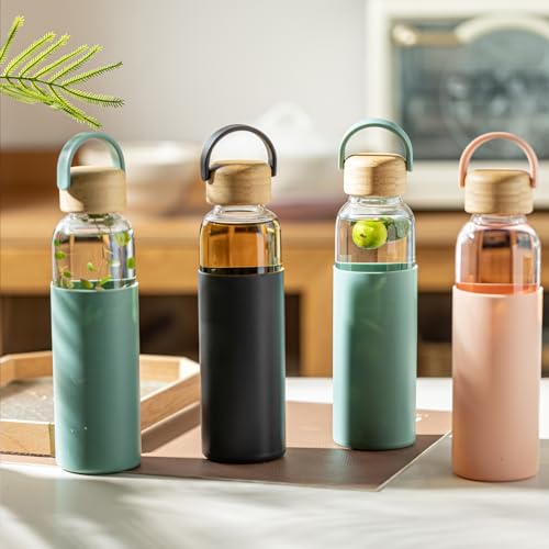 21oz Borosilicate Glass Water Bottles with Silicone Non (Green)