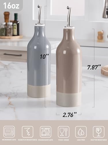 Ceramic Oil Dispenser Bottle (Dark Gray and Cinnamon Brown / 2 Pieces (Milkyway))