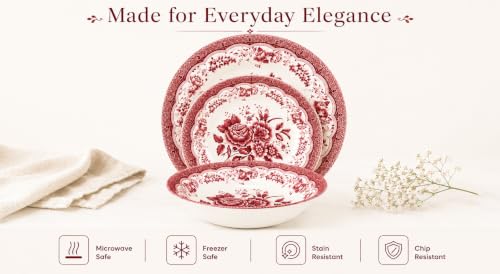 12 Piece Porcelain Dinnerware Set for 4 (12 / Victoria Red)