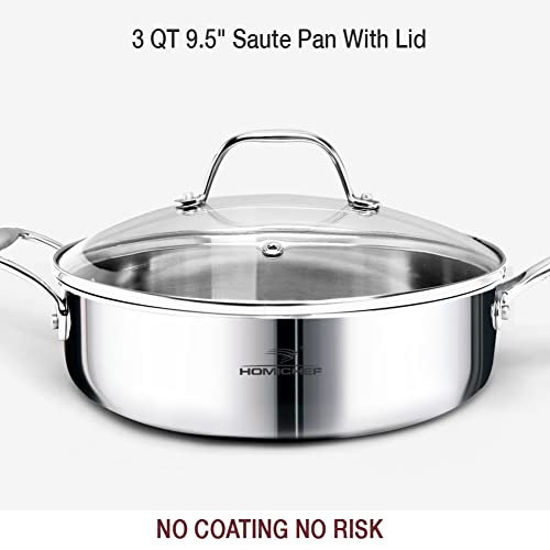 14 Piece Nickel Free Stainless Steel Cookware Set Whole (Mirror Polished Stainless Steel - 6 Years Warrantv / 14 PCS - Whole-Clad 3-PLY)