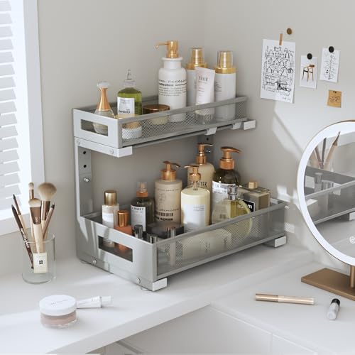 2 Pack Under Sink Storage Organizer (Gun Gray / 2 Pack-15.74"Dx11.4"-16.14"H)