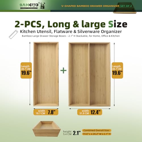 Long V Shaped Bamboo Drawer Organizer Set of 2 (Bamboo (V-Shaped 2 Piece Set - S) / 19.6" L x 20.2" W x 2.1" H)