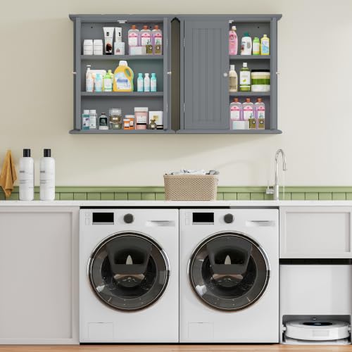 Bathroom Wall Cabinet with 2 Doors (Grey / 8.8"D x 21.1"W x 24"H)