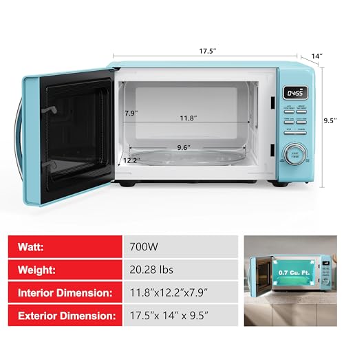 GLCMKZ07BER07 Retro Countertop Microwave Oven with Auto Cook & Reheat (Blue / .7 cu ft / Modern)