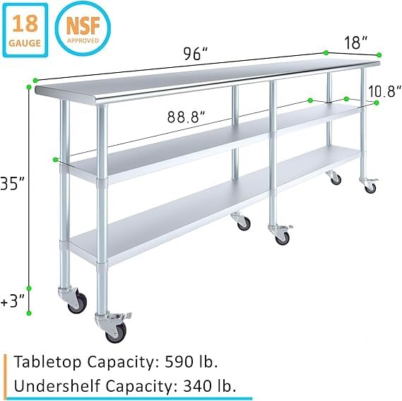 96x18 Heavy Duty Work Table (96" Long x 18" Deep)
