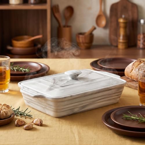 4.4 Qt Large Casserole Dish with Lid (4.4 QT - Marble Grey)
