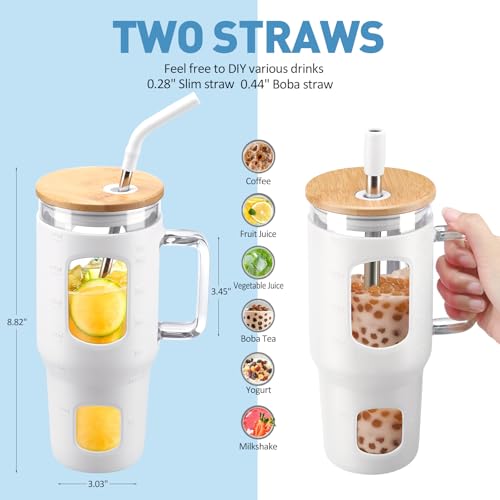 Glass Tumbler with Straw and Lid (White / 32 Ounces)