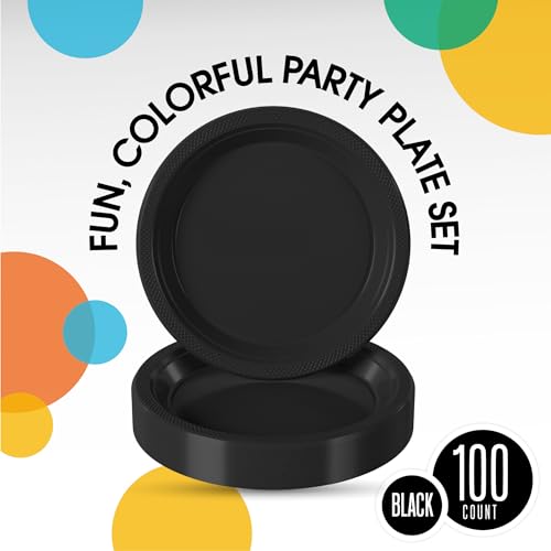 Sturdy Black Plastic Plates 10" Party Plates 100 Pcs (10 inch / Black)