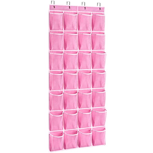 28 Pocket Over The Door Shoe Organizer (Pink-2 Pack of 28)