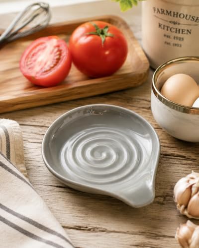 Spoon Rest Ceramic Spoon Holder for Stove Top Large Spatula Holder (Gray)