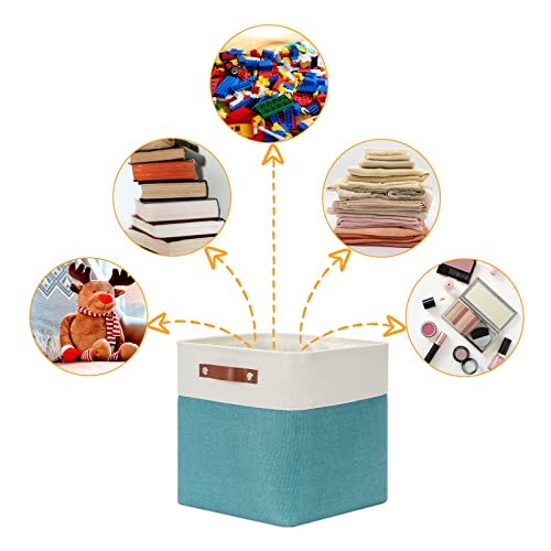 Square Storage Cubes Baskets for Gifts Empty (White&Teal / M-12"x 12"x12")
