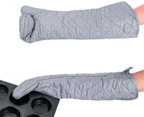 Extra Long 23 Inch Heat Resistant Oven Gloves New Cotton Oven Mitts Kitchen Gloves High Temperature Cooking Tool BBQ Gloves (Silver / 23 Inch)