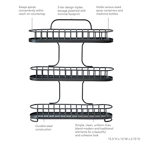 Yumi Small Three Tier Spice Rack Black for Countertop Cabinets Cupboards Kitchens (Black / Small 3-Tier / Yumi)