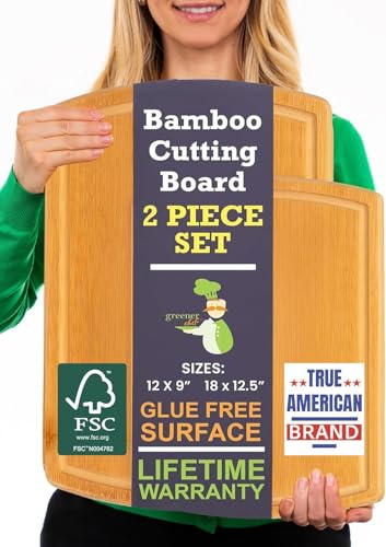Extra Large Bamboo Cutting Board Set of 2 (Glue-Free Surface - Round)