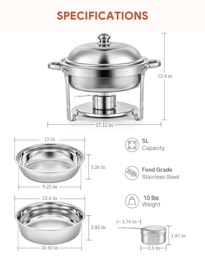 2pcs 5QT Round Chafing Dish Buffet Set (2 Packs)