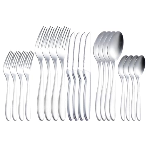 Silverware Set with Steak Knives (Matte silver with Steak Knives)