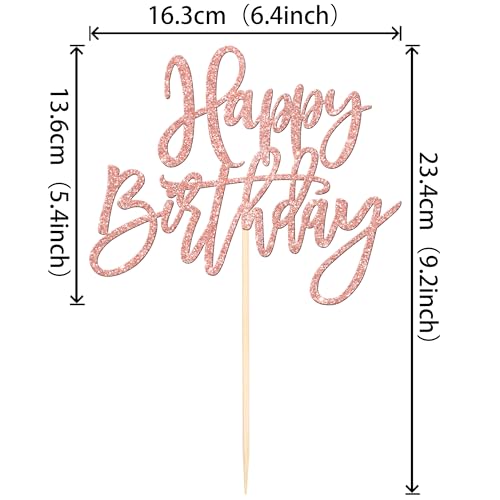 1 PCS Happy Birthday Cake Topper Glitter Happy Birthday Cake Pick for Celebrating Happy Birthday Anniversary Theme Party Cake Decorations Supplies Rose Gold
