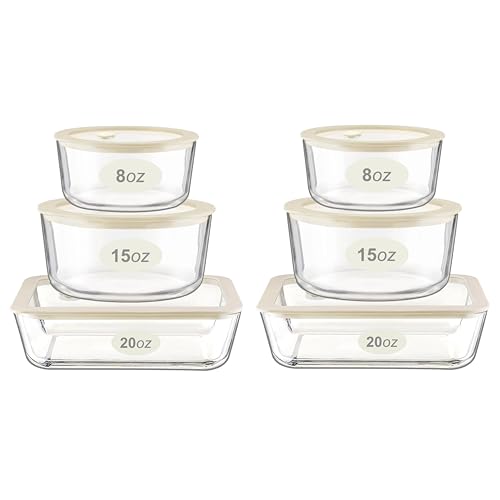 Glass Food Container Set with Glass Lid (White Sand-6P)