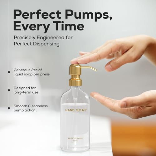 Luxury Glass Soap Dispenser Set by Brighter Barns (Clear Gold Hd)