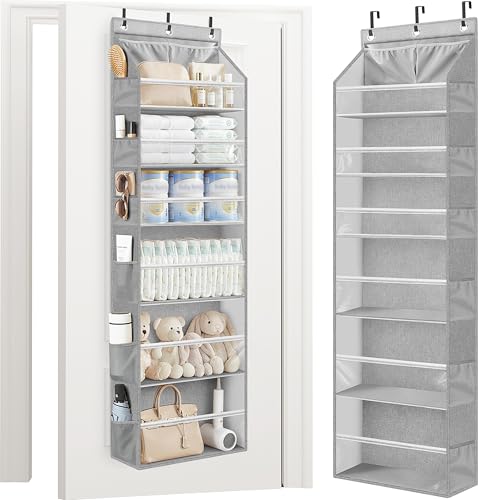 Over Door Organizer Hanging Shelves Large Clear Deep Pockets (Grey / 6-Shelves 62.2"H)