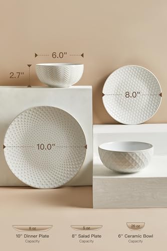 24 Piece Dinnerware Sets for 8 (White-Mixed Embossment / Service for 8 (24pcs))