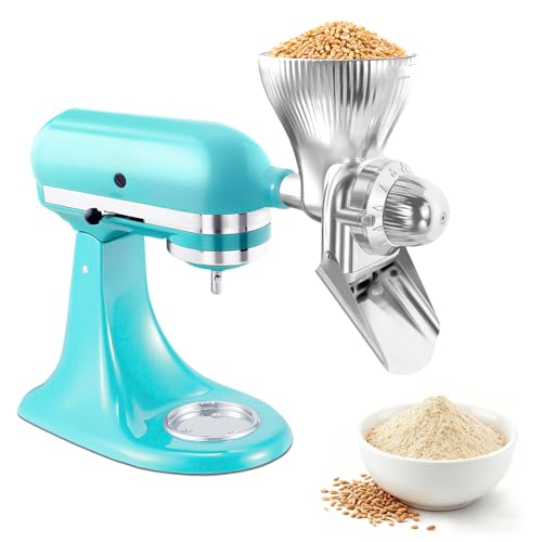 All Metal Grain Mill Attachment for KitchenAid Stand Mixers with 12 Grind Level Wheat Grinder Flour Mill for Sourdough Baking (Metal)