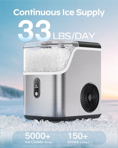 Nugget Ice Maker Countertop (Brushed Stainless Steel / 33 lbs)