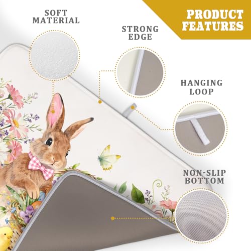 Easter Rabbit Eggs Dish Drying Mat for Kitchen Counter 18x24 Inch Spring Flowers Large Microfiber Dish Drainer Rack Mats (Colorful Easter Bunny / 24" x 18")