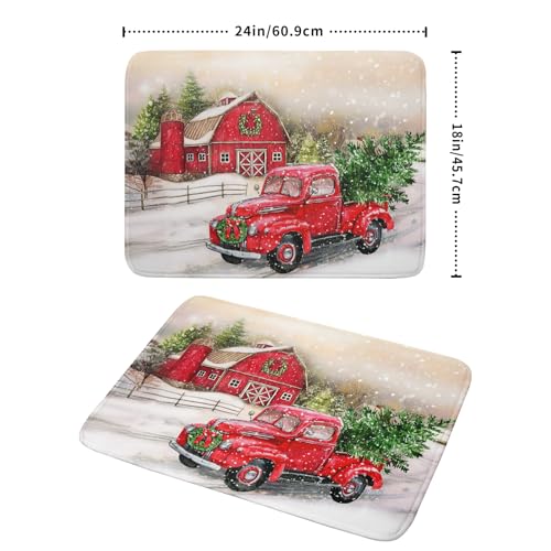 Red Truck Dish Drying Mat Xmas Tree Dish Drainer Rack Mat Winter Microfiber Absorbent Drying Pad for Home Kitchen Counter Decor 18x24 Inch (Xmas Red Truck / 18" x 24")