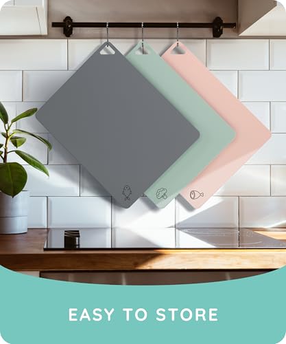 Flexible Plastic Cutting Board Set of 3 (Pink / Green / Gray / 15"L x 12"W)