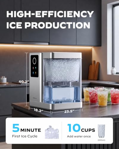 Nugget Ice Maker Countertop with APP & Voice Control (Gloss Silver / 44 lbs)
